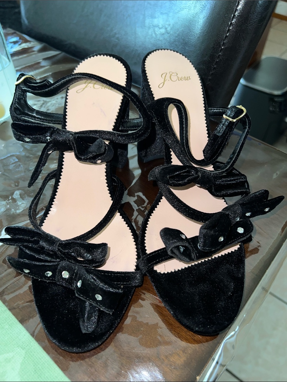 J.Crew Velvet Diamond studded Blocked
Heel